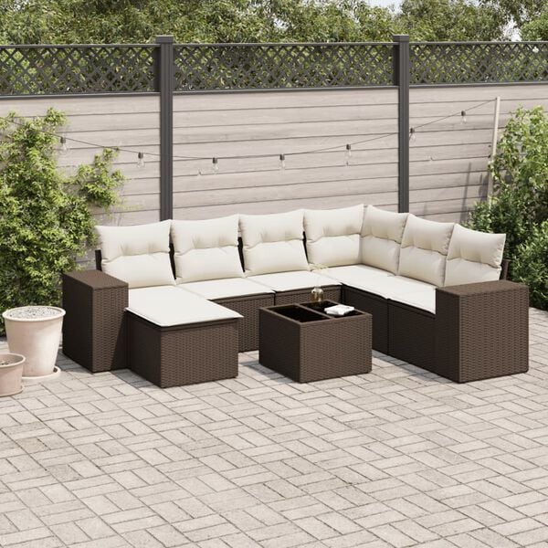 vidaXL Set Divani da Giardino 8 pz con Cuscini Marrone in Polyrattan