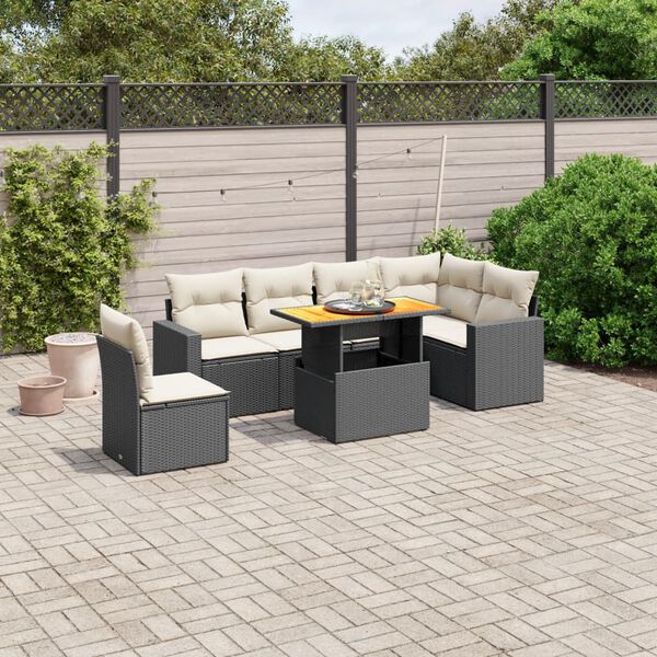 vidaXL Set Divani da Giardino con Cuscini 7pz Nero Polyrattan