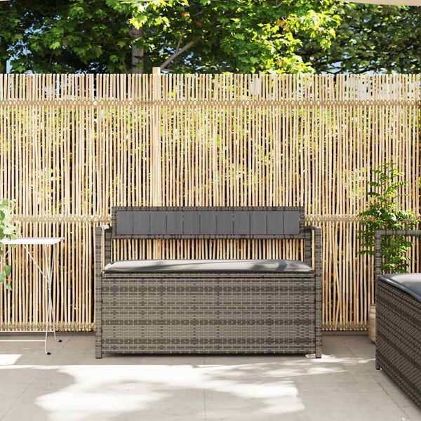 vidaXL Panca Portaoggetti da Giardino con Cuscino Grigio in Polyrattan