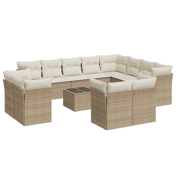 vidaXL Set Divano da Giardino 13 pz con Cuscini Beige in Polyrattan