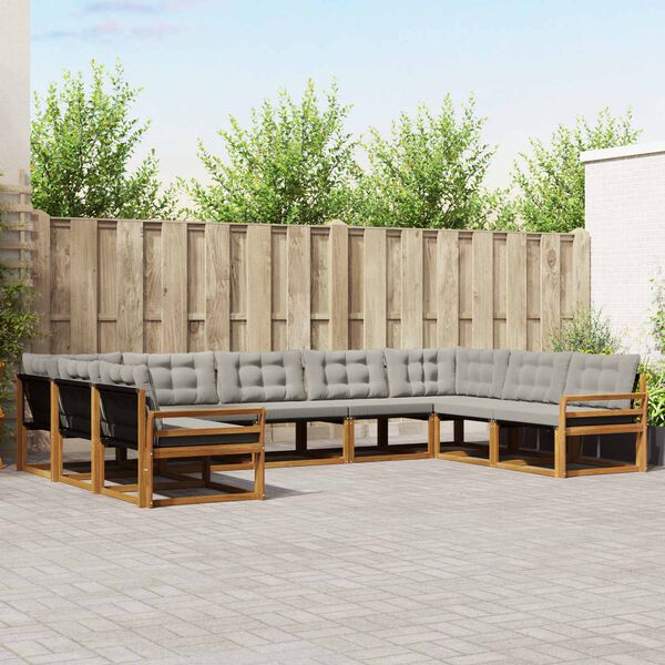vidaXL Set di divani da esterno 9 pcs Grigio Naturale e Chiaro