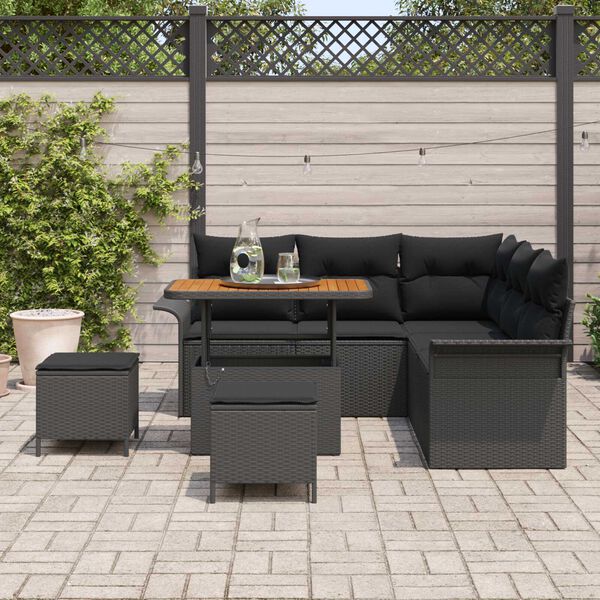 vidaXL Set Divano da Giardino 8 pcs Nero polyrattan