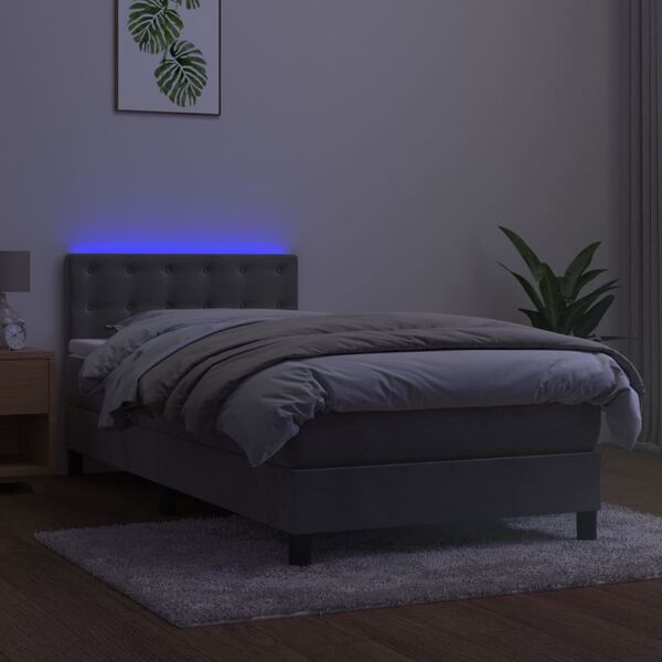 vidaXL Letto a Molle con Materasso e LED Grigio Chiaro 90x190 cm Velluto