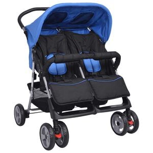 vidaXL Passeggino Gemellare in Acciaio Blu e Nero
