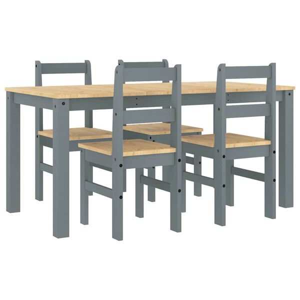 vidaXL Set da Pranzo 5 pz PANAMA Grigio in Legno Massello di Pino