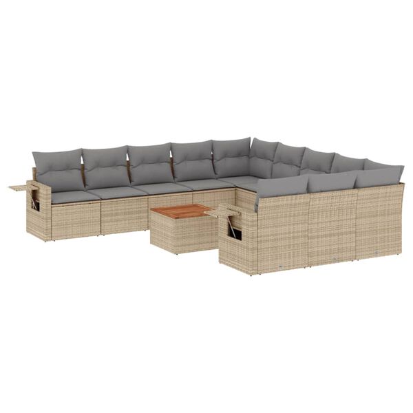 vidaXL Set Divano da Giardino 12 pz con Cuscini Beige Misto Polyrattan