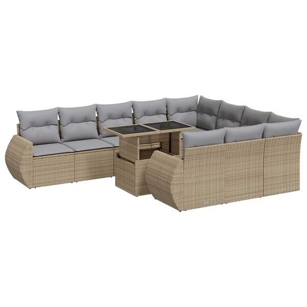 vidaXL Set Divani da Giardino 11 pz con Cuscini Beige in Polyrattan