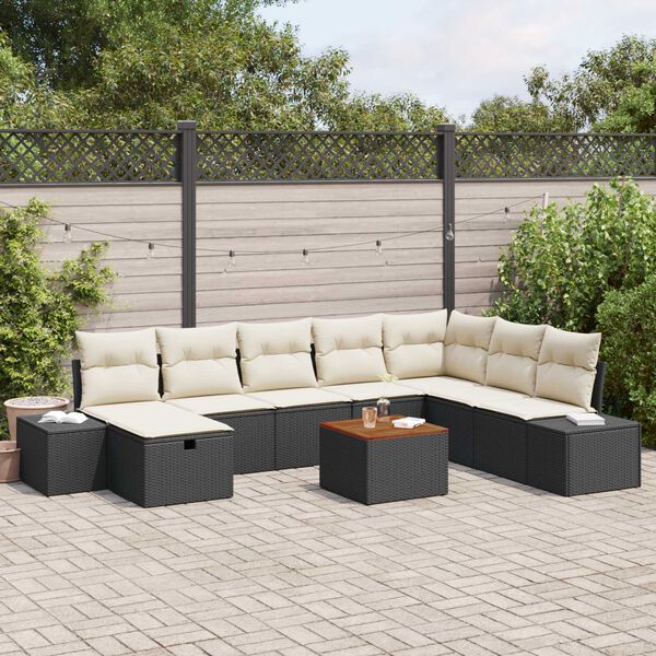 vidaXL Set Divano da Giardino con cuscino 9 pcs Nero Poly Rattan
