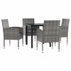 vidaXL Set da Pranzo da Giardino 5 pz Nero Grigio Polyrattan e Acciaio