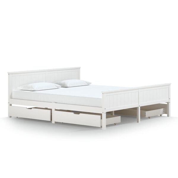 vidaXL Giroletto 4 Cassetti Bianco in Legno Massello di Pino 200x200cm