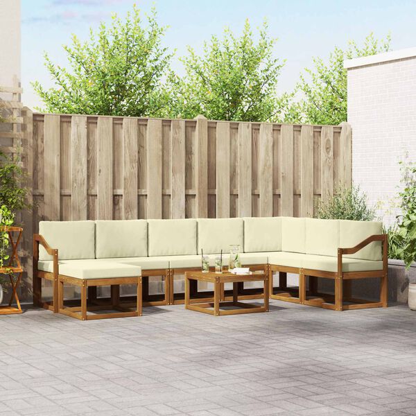 vidaXL Set di divani da esterno con cuscino 9 pcs Naturale e Crema