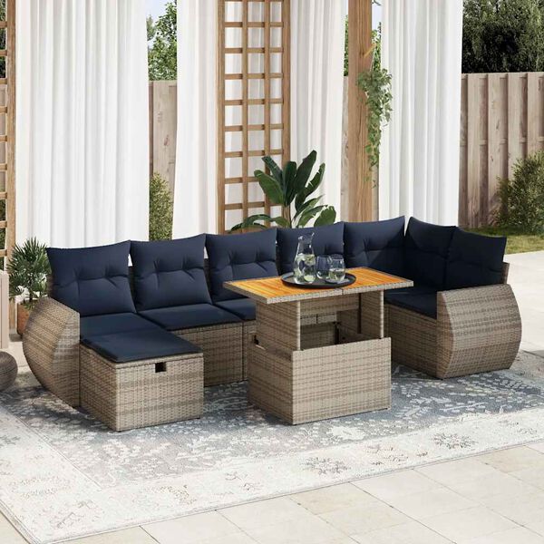 vidaXL Set Divano da Giardino 8pz con Cuscini Grigio Polyrattan Acacia