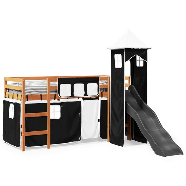 vidaXL Letto a Soppalco con Torre Bambini Bianco e Nero 90x190cm Pino
