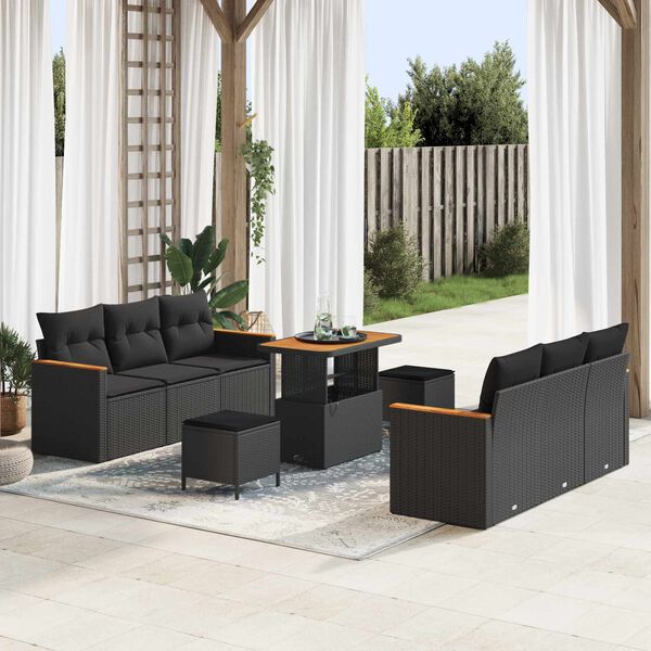vidaXL Set Divano da Giardino 9 pcs Nero polyrattan