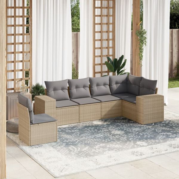 vidaXL Set Divano da Giardino 6 pz con Cuscini Beige in Polyrattan