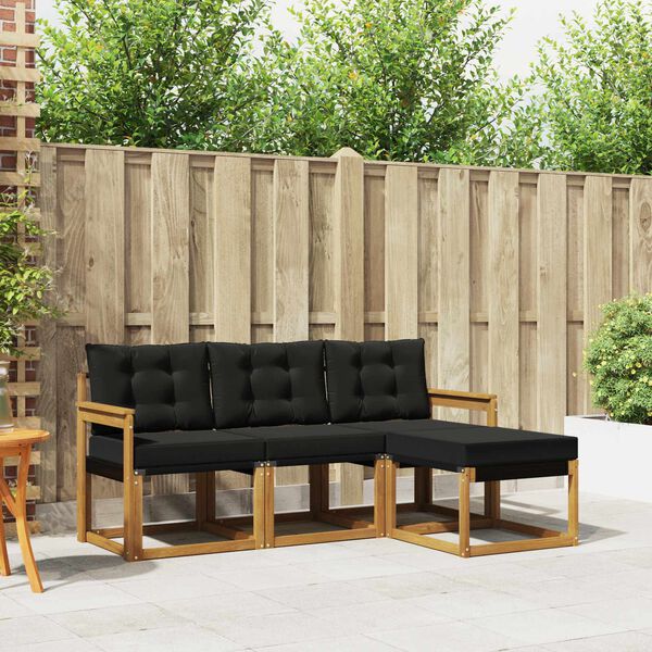 vidaXL Set di divani da esterno con cuscino 4 pcs Naturale e Nero