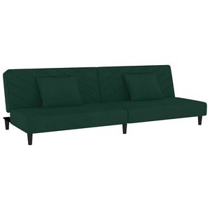 vidaXL Divano Letto a 2 Posti con 2 Cuscini Verde Scuro in Velluto