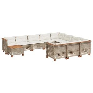 vidaXL Set Divani da Giardino 11 pz con Cuscini Beige in Polyrattan