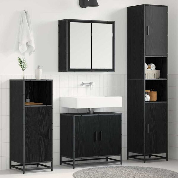 vidaXL Set di mobili per il bagno 3 pcs Rovere Nero Legno multistrato