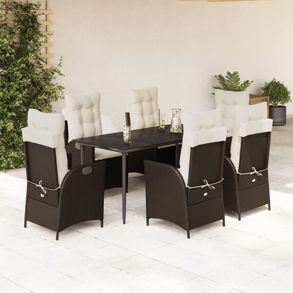 vidaXL Set da Pranzo da Giardino 7pz con Cuscini in Polyrattan Marrone