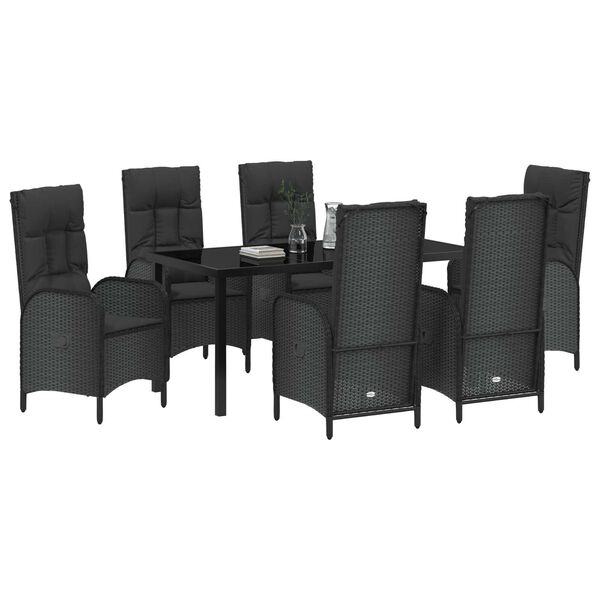 vidaXL Set da Pranzo per Giardino con cuscino 7 pcs Nero polyrattan