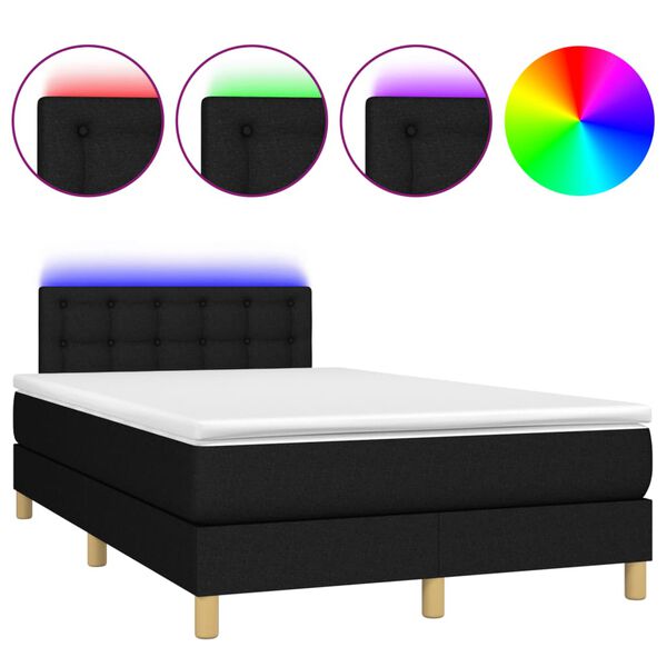 vidaXL Letto a Molle con Materasso e LED Nero 120x190 cm in Tessuto