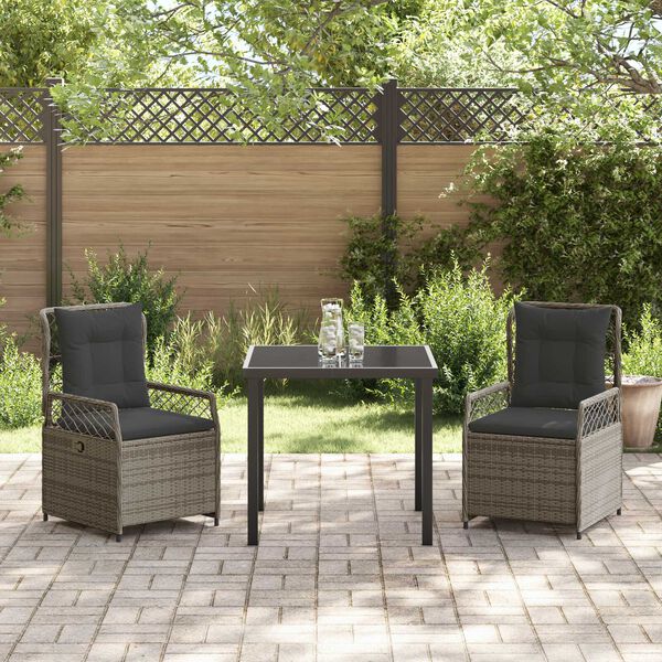 vidaXL Set da Pranzo per Giardino 3 pcs Grigio polyrattan