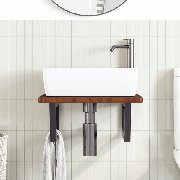 vidaXL Ripiano a Parete per Lavabo in Acciaio e Massello di Rovere