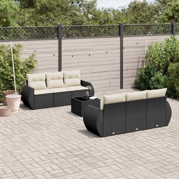 vidaXL Set Divani da Giardino con Cuscini 7pz Nero Polyrattan