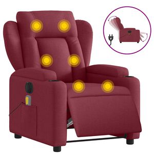 vidaXL Poltrona Massaggiante Reclinabile Elettrica Rosso Vino Tessuto