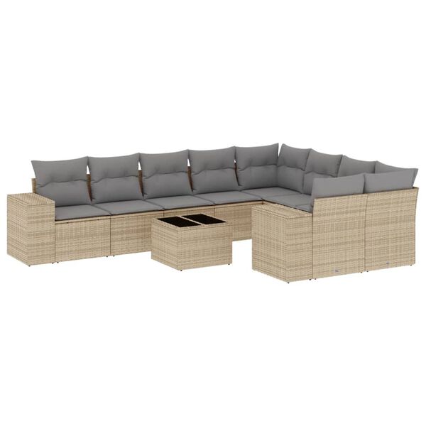 vidaXL Set Divano da Giardino 10 pz con Cuscini Beige in Polyrattan