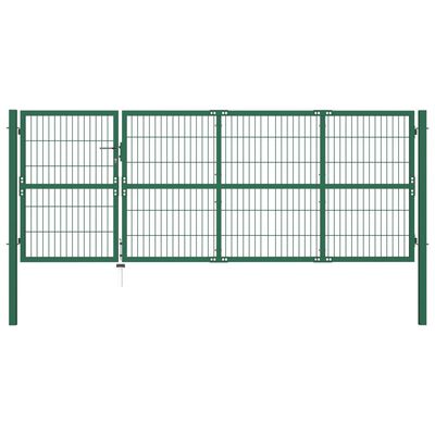 vidaXL Cancello di Recinzione con Paletti 350x120 cm in Acciaio Verde