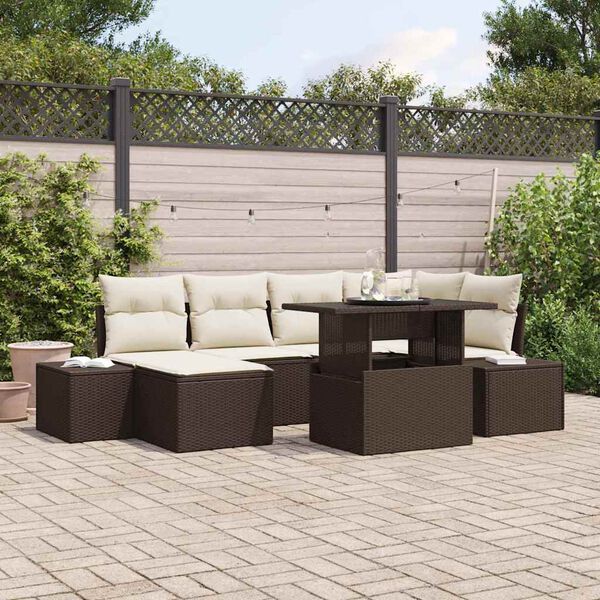 vidaXL Set Divano da Giardino 7 pcs Marrone Poly Rattan