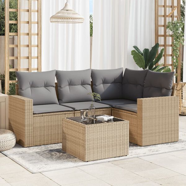 vidaXL Set Divano da Giardino 5 pz con Cuscini Beige in Polyrattan