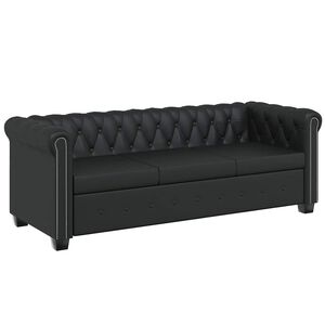 vidaXL Divano Chesterfield a 3 Posti in Finta Pelle Nero