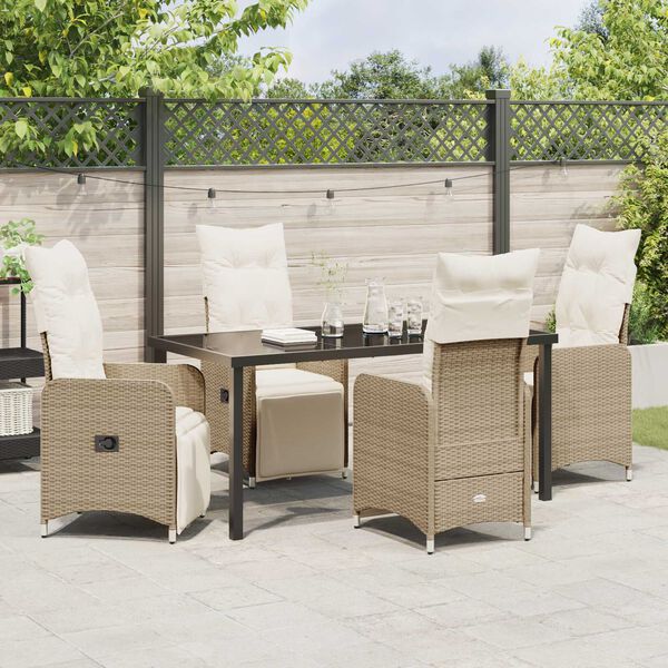 vidaXL Set da Pranzo per Giardino con cuscino 5 pcs Beige Poly Rattan