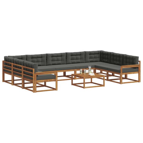 vidaXL Set di divani da esterno 10 pcs Naturale e Antracite