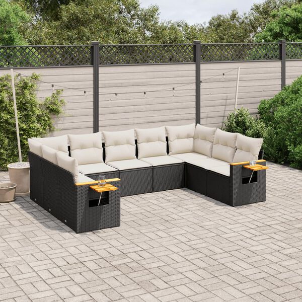 vidaXL Set Divani da Giardino 9 pz con Cuscini Nero in Polyrattan
