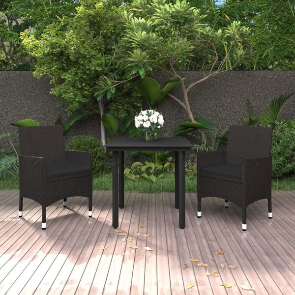 vidaXL Set da Pranzo da Giardino 3 pz con Cuscini Polyrattan e Vetro