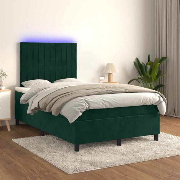vidaXL Letto a Molle con Materasso e LED Verde Scuro 120x200cm Velluto