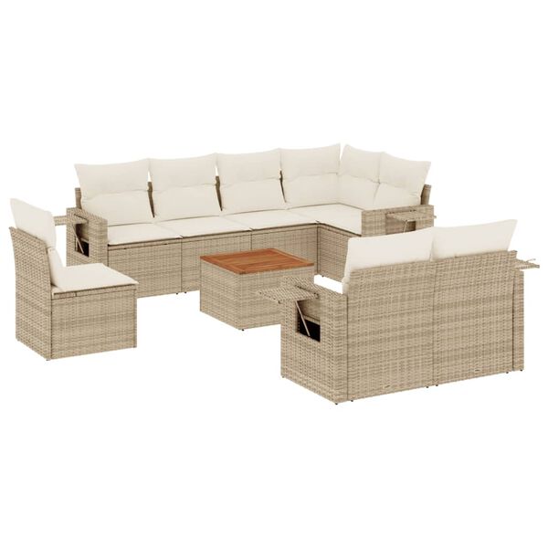 vidaXL Set Divano da Giardino 9 pz con Cuscini Beige in Polyrattan