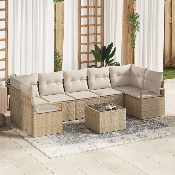 vidaXL Set di divani 8 pcs Beige e Crema polyrattan