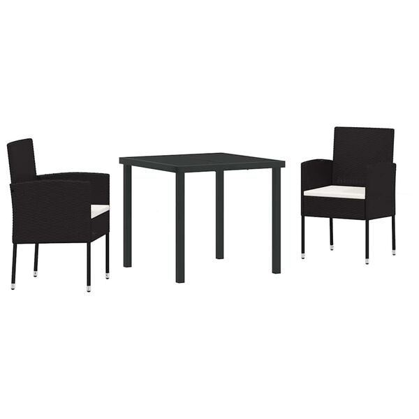 vidaXL Set da Pranzo per Giardino con cuscino 3 pcs Nero polyrattan