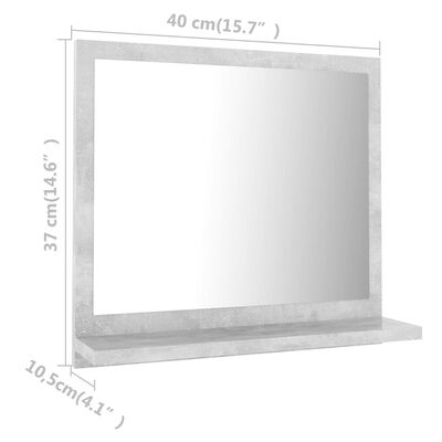 vidaXL Specchio da Bagno Grigio Cemento 40x10,5x37 cm in Truciolato