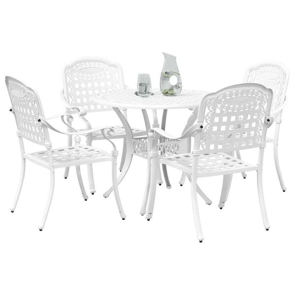 vidaXL Set da Pranzo per Giardino 5 pcs Bianco Alluminio