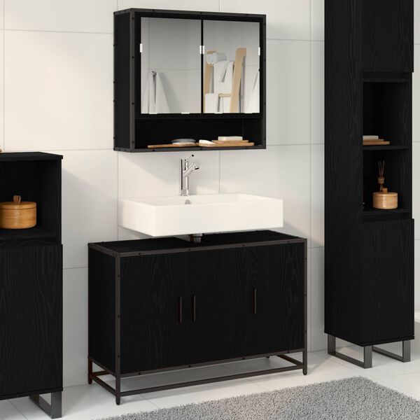 vidaXL Mobile da Bagno Rovere Nero 90 x 33 x 60 cm Legno multistrato