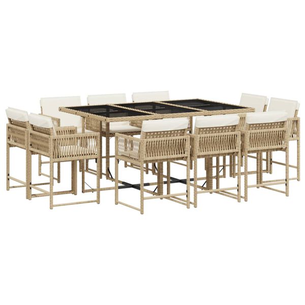 vidaXL Set da Pranzo da Giardino 11 pz con Cuscini Beige in Polyrattan