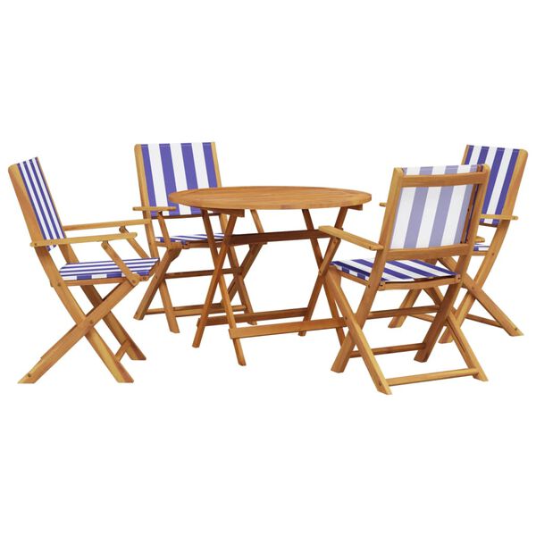 vidaXL Set Pranzo Giardino 5pz Blu e Bianco Tessuto e Legno Massello