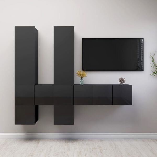 vidaXL Set Mobili TV 7 pz Grigio Lucido in Legno Multistrato