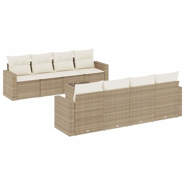 vidaXL Set Divano da Giardino 9 pz con Cuscini Beige in Polyrattan